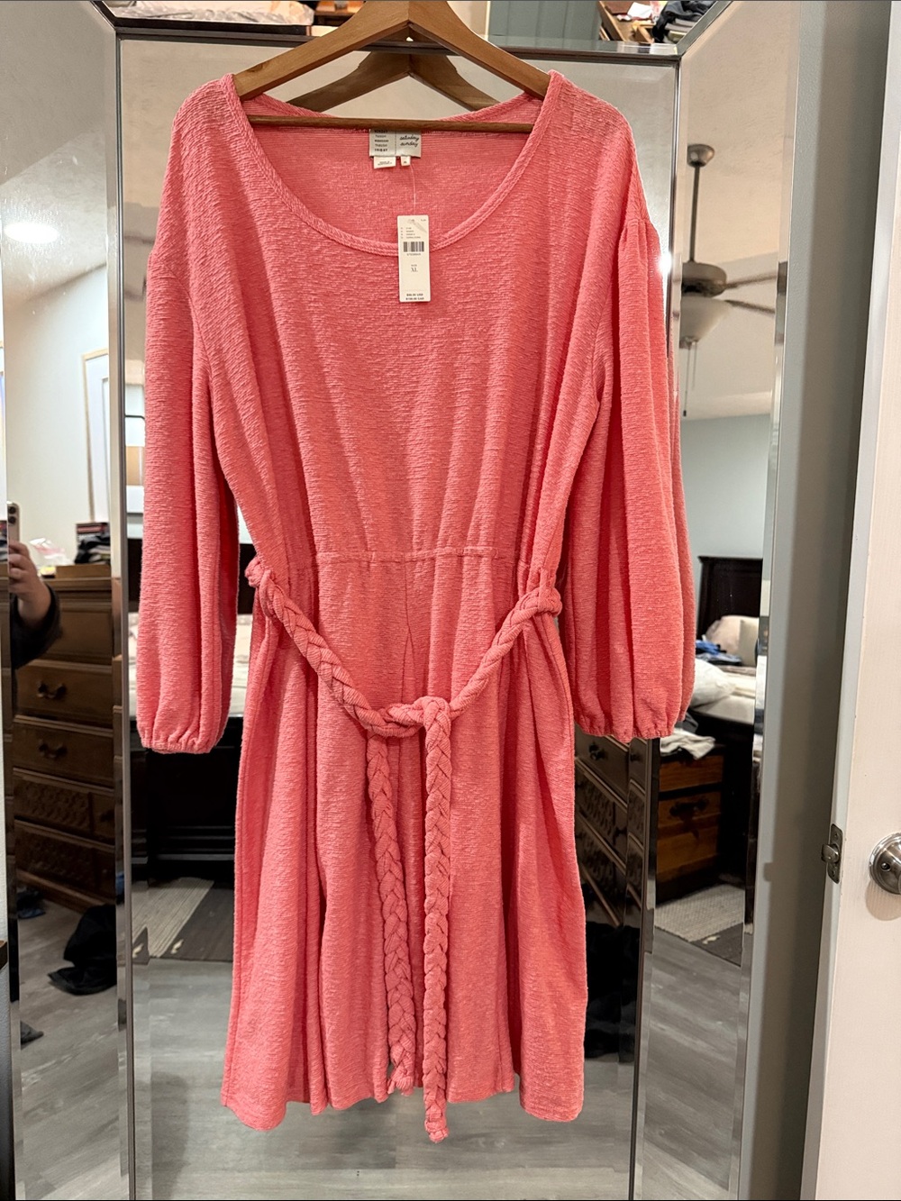 Saturday Sunday - Coral Pink Braided Belt Knit Dress
